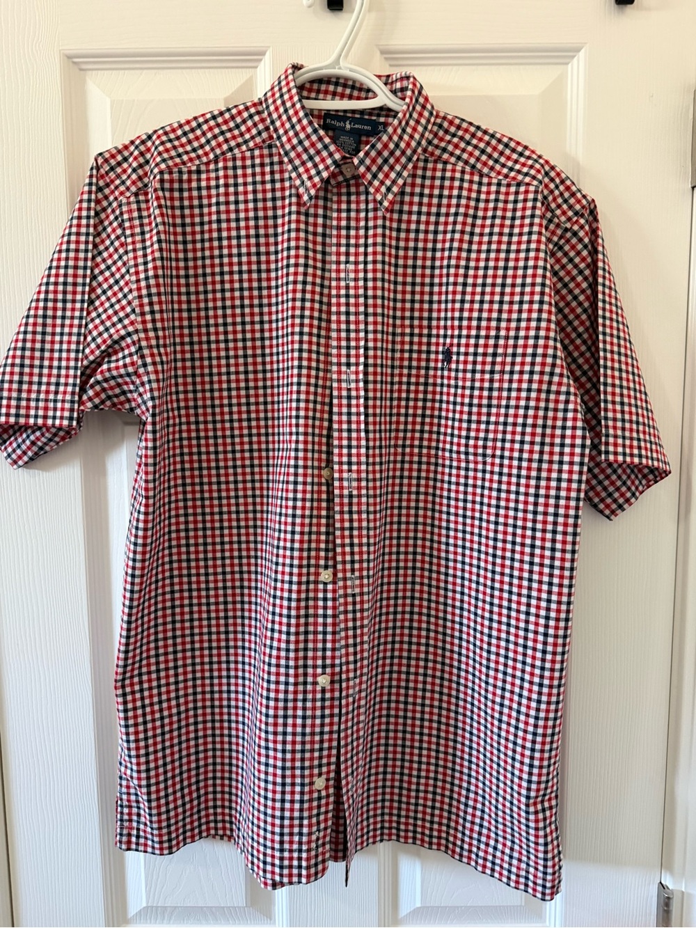 Boys Polo by Ralph Lauren Red, Navy & White Gingham Short Sleeve Button-Down
